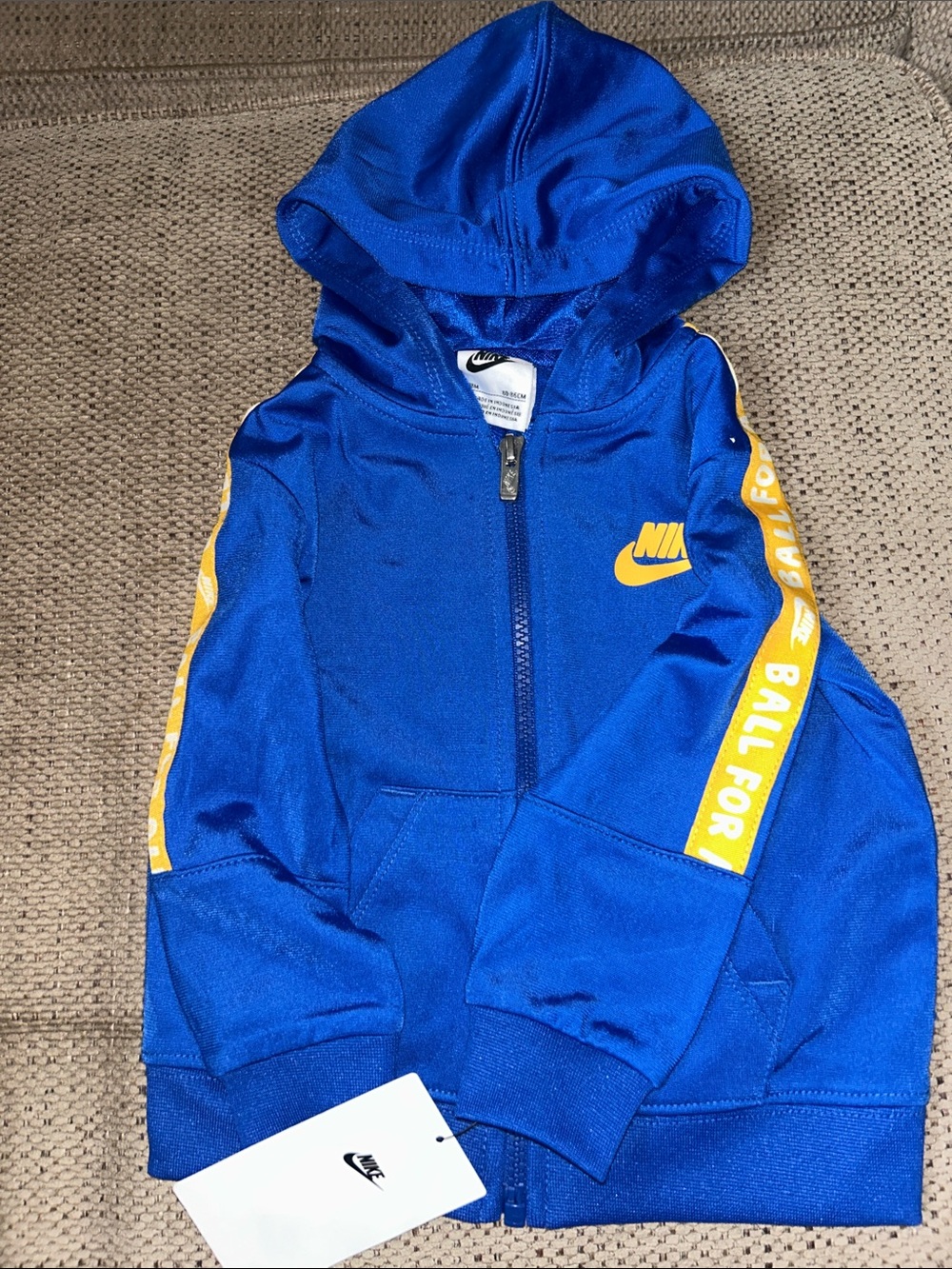 Nike Kids Royal Blue Hooded Zip Jacket with Yellow Accents